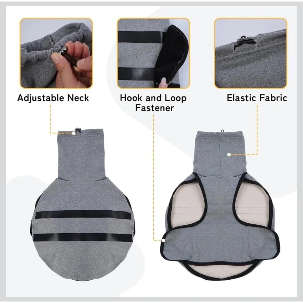 DENTRUN Dog Calming Vest Hoodie Gray Anxiety Relief Shirt Medium Snood Wrap